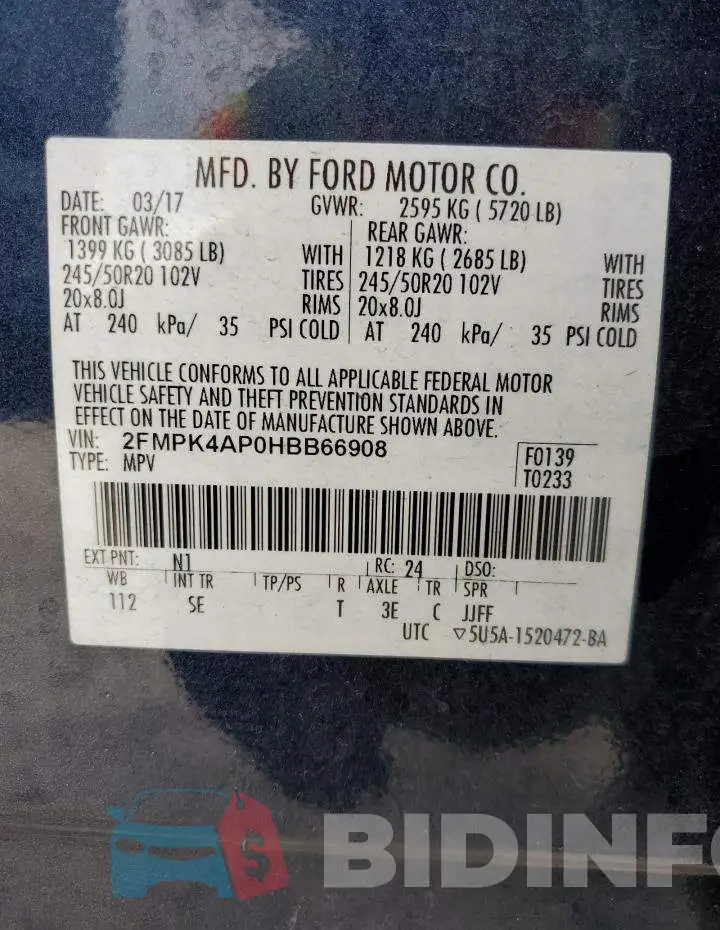 2FMPK4AP0HBB66908 Photo# 14