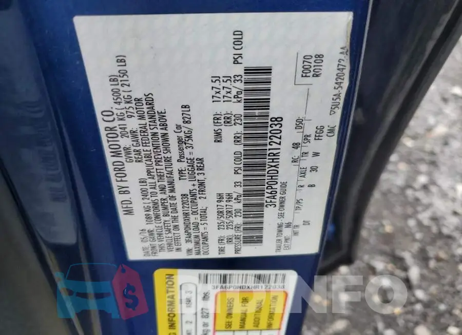 3FA6P0HDXHR122038 Photo# 12