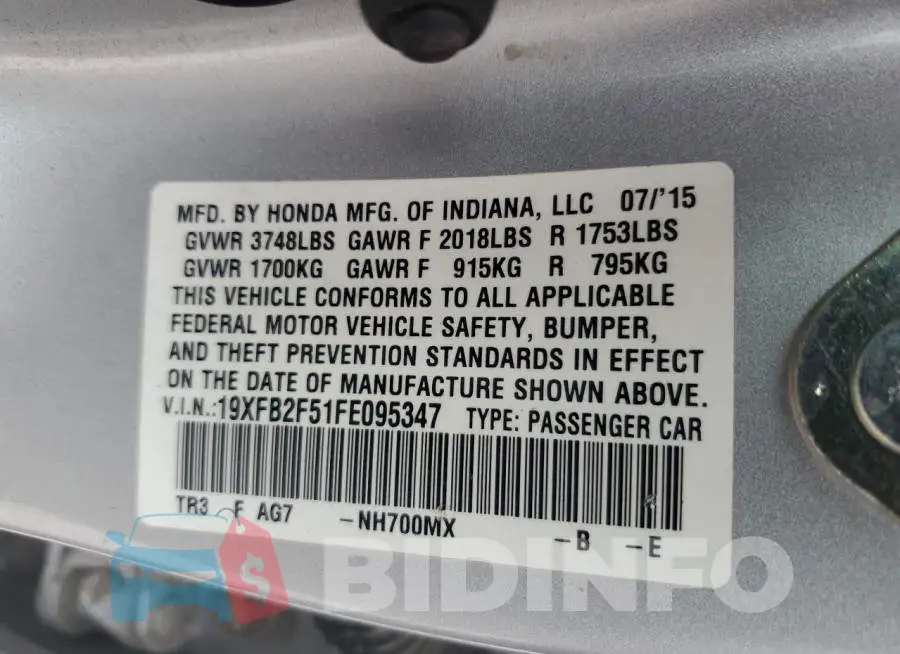 19XFB2F51FE095347 Photo# 12