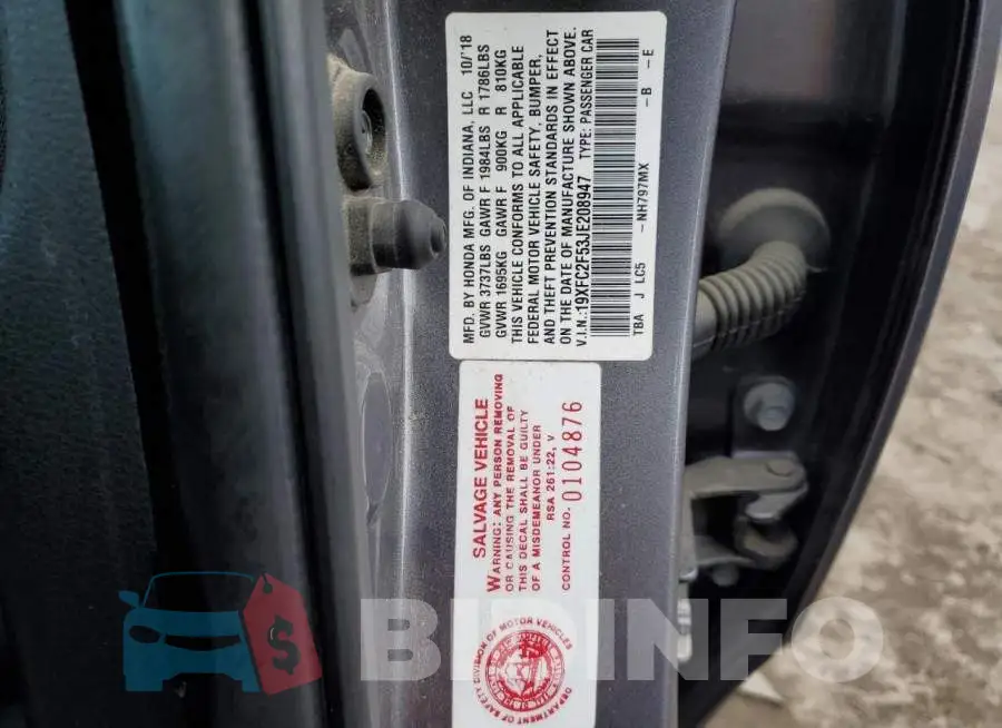 19XFC2F53JE208947 Photo# 13