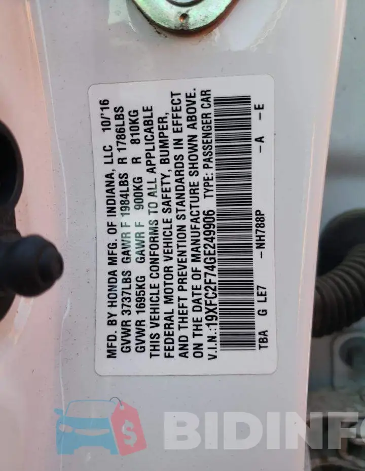 19XFC2F74GE249906 Photo# 13