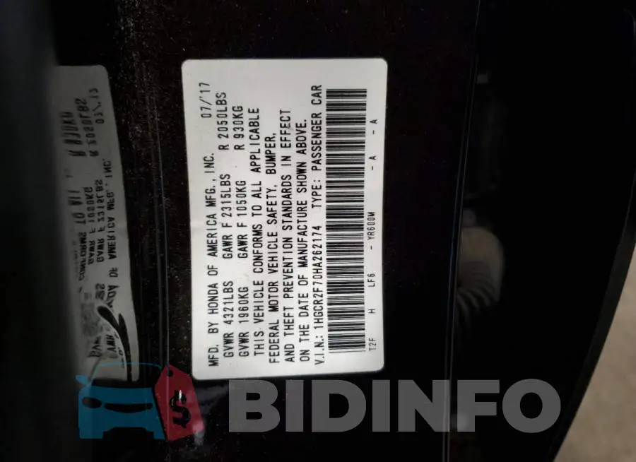 1HGCR2F70HA262174 Photo# 12