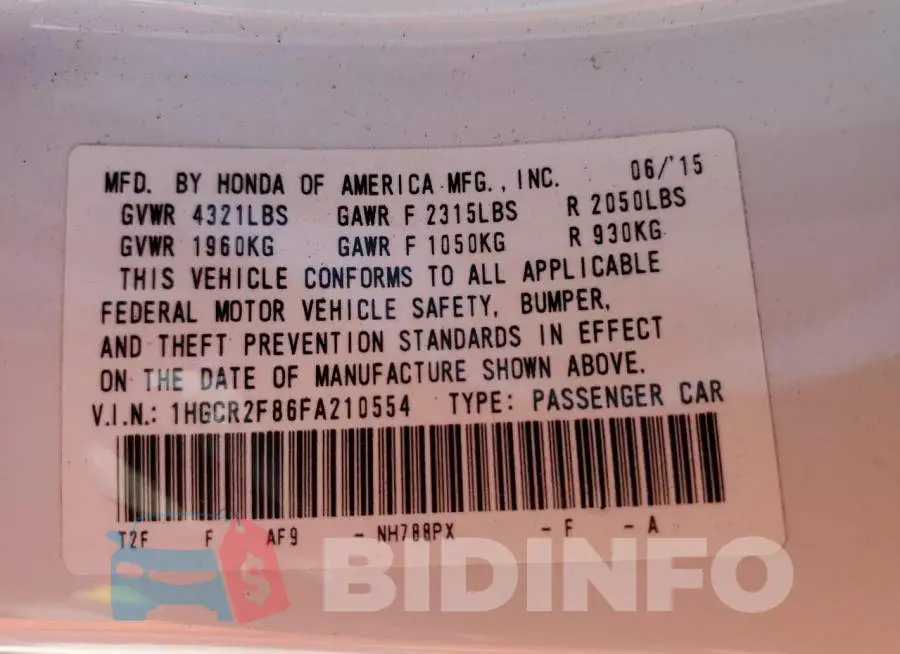 1HGCR2F86FA210554 Photo# 13