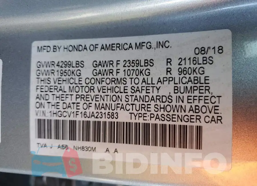1HGCV1F16JA231583 Photo# 12