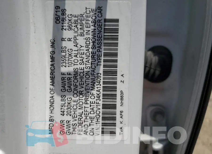 1HGCV1F34KA134093 Photo# 12
