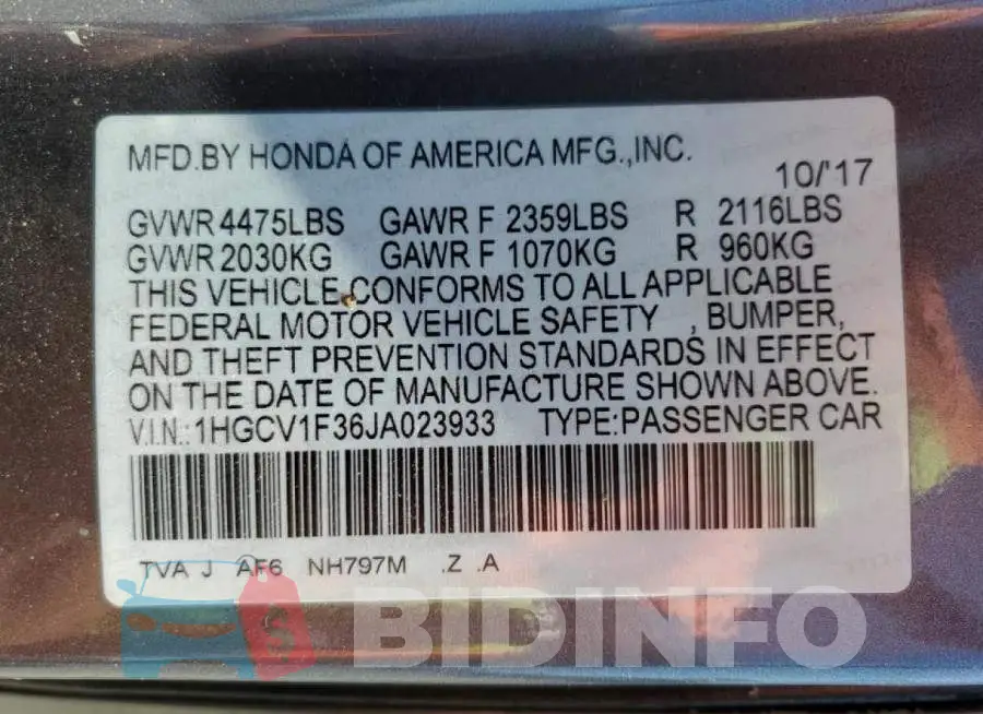 1HGCV1F36JA023933 Photo# 13