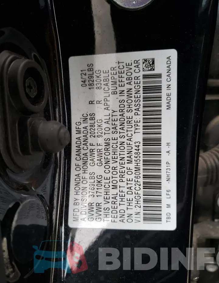 2HGFC2F60MH558443 Photo# 12