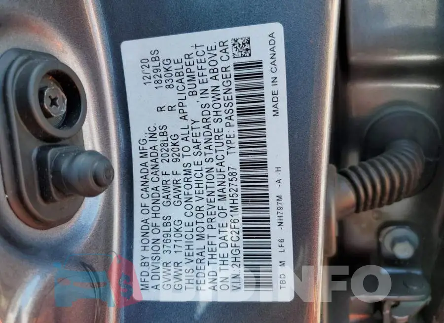 2HGFC2F61MH527587 Photo# 12