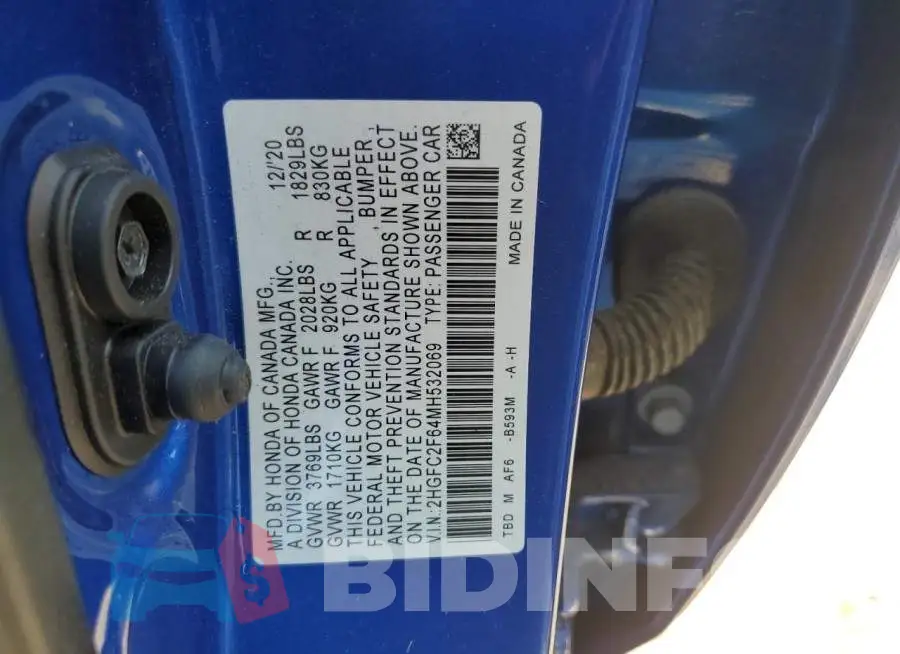 2HGFC2F64MH532069 Photo# 12