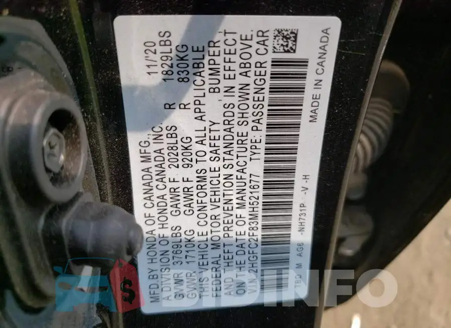 2HGFC2F83MH521677 Photo# 12