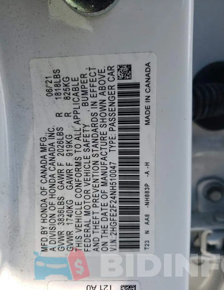 2HGFE2F24NH510047 Photo# 12