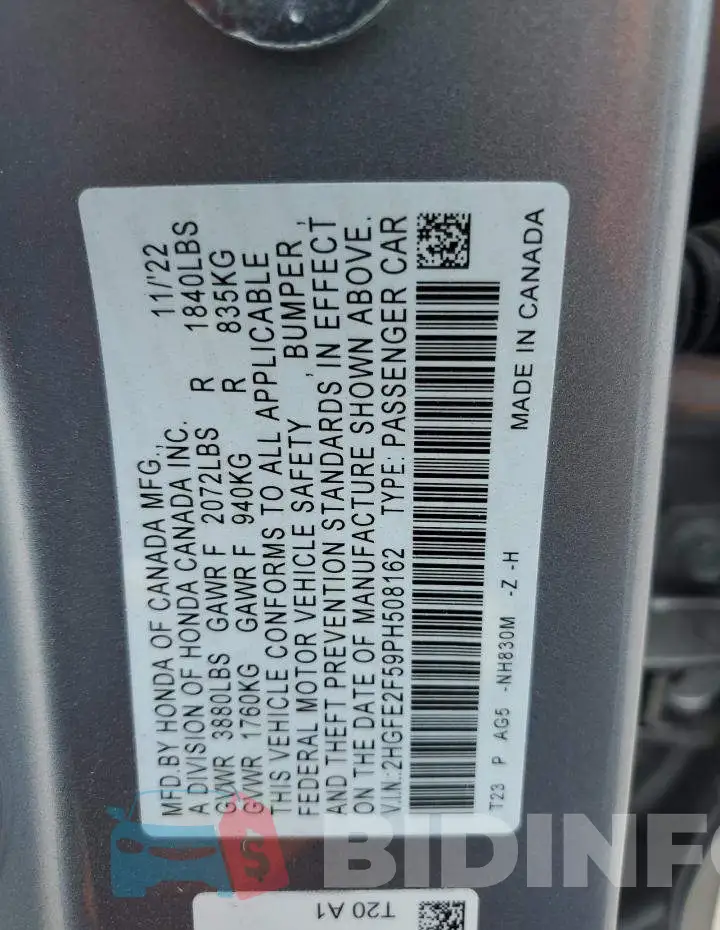 2HGFE2F59PH508162 Photo# 13