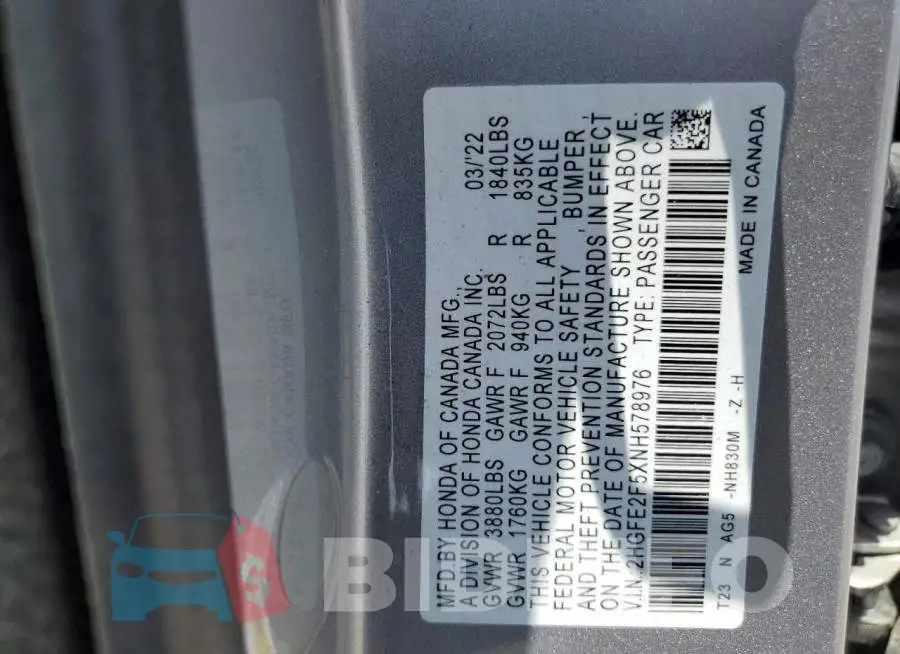 2HGFE2F5XNH578976 Photo# 13