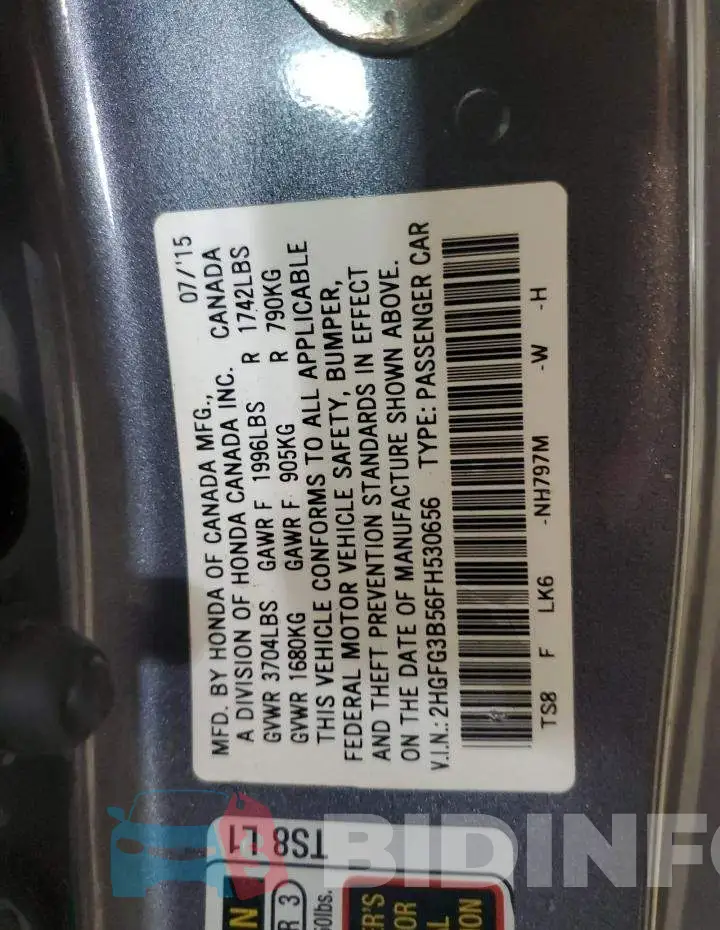 2HGFG3B56FH530656 Photo# 12