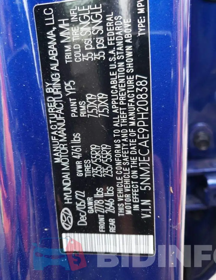 5NMJECAE9PH208387 Photo# 13