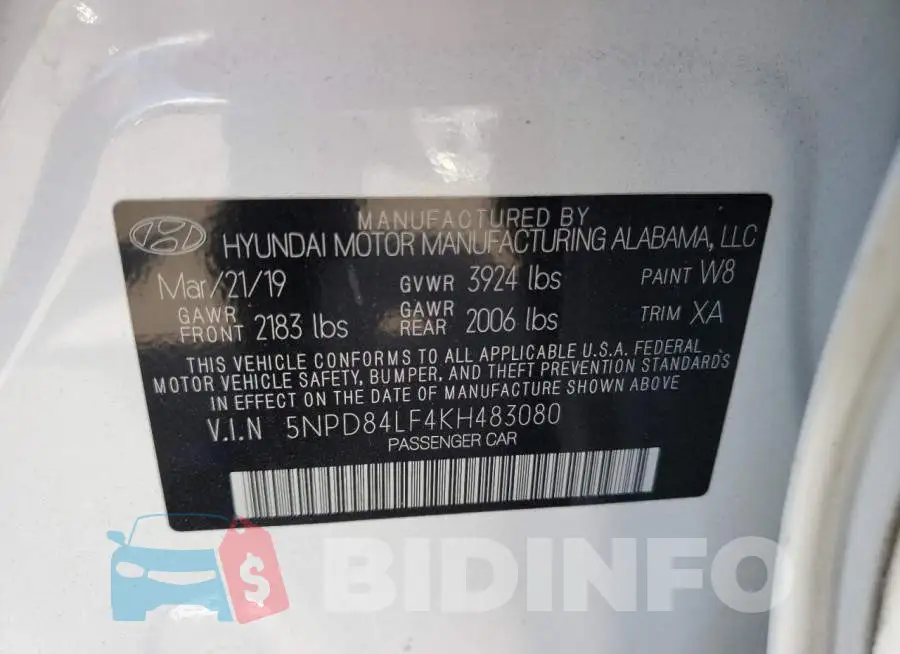 5NPD84LF4KH483080 Photo# 10
