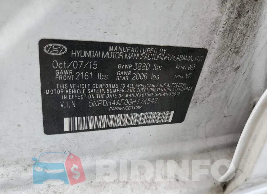 5NPDH4AE0GH774547 Photo# 13