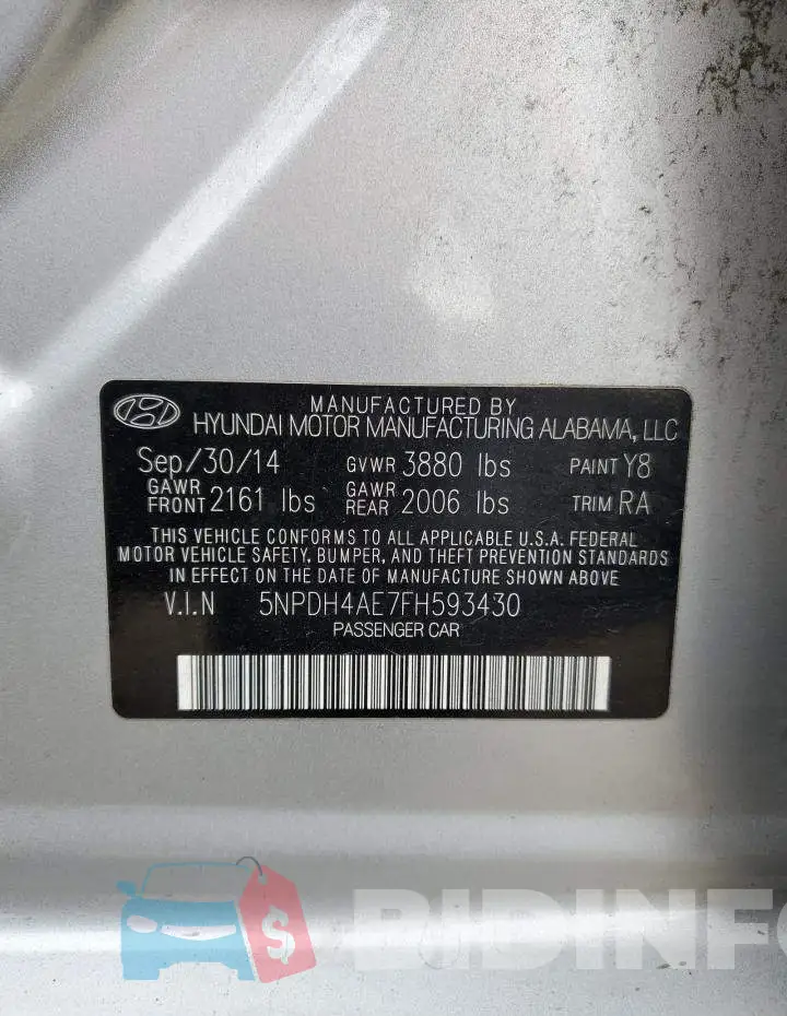 5NPDH4AE7FH593430 Photo# 12