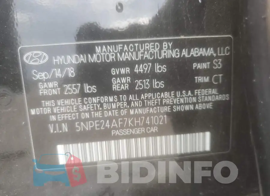 5NPE24AF7KH741021 Photo# 12