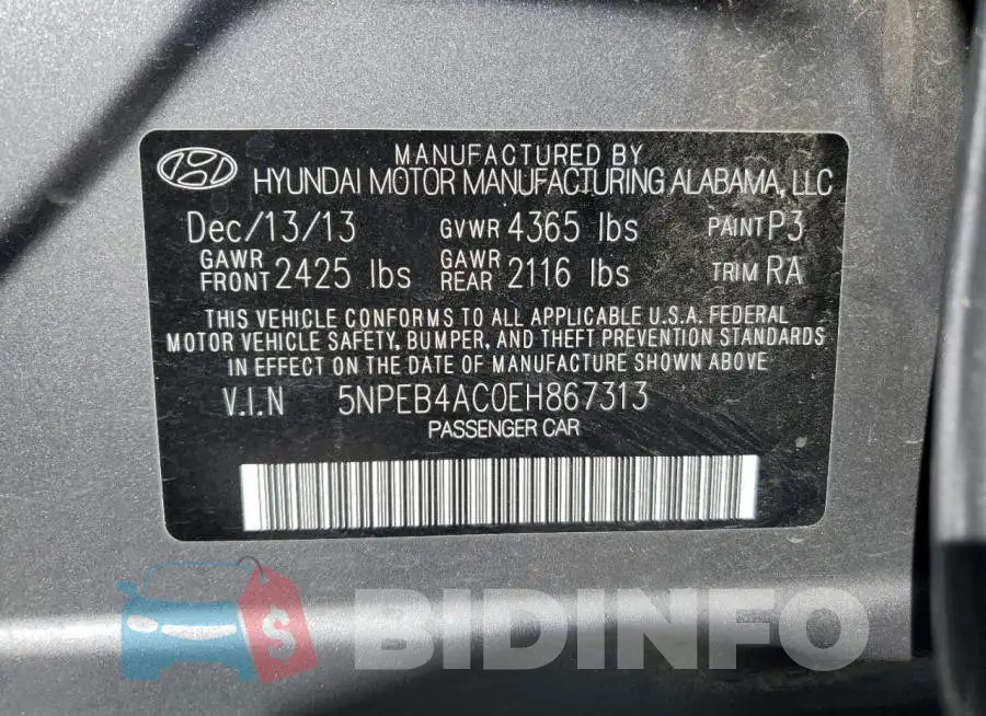 5NPEB4AC0EH867313 Photo# 13