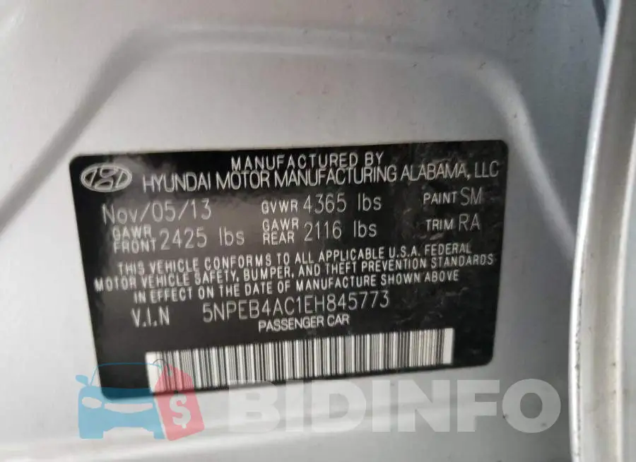 5NPEB4AC1EH845773 Photo# 10
