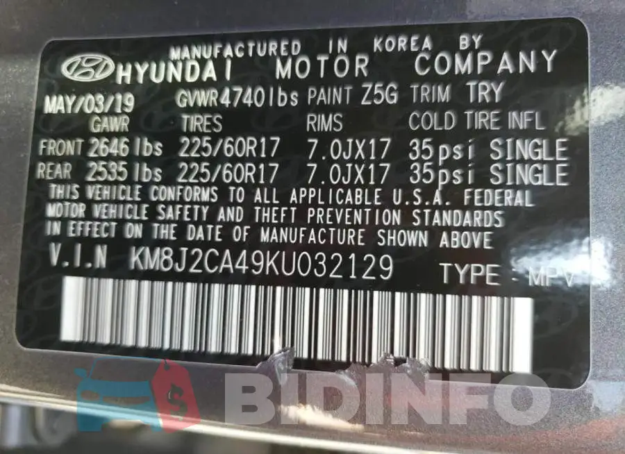 KM8J2CA49KU032129 Photo# 12