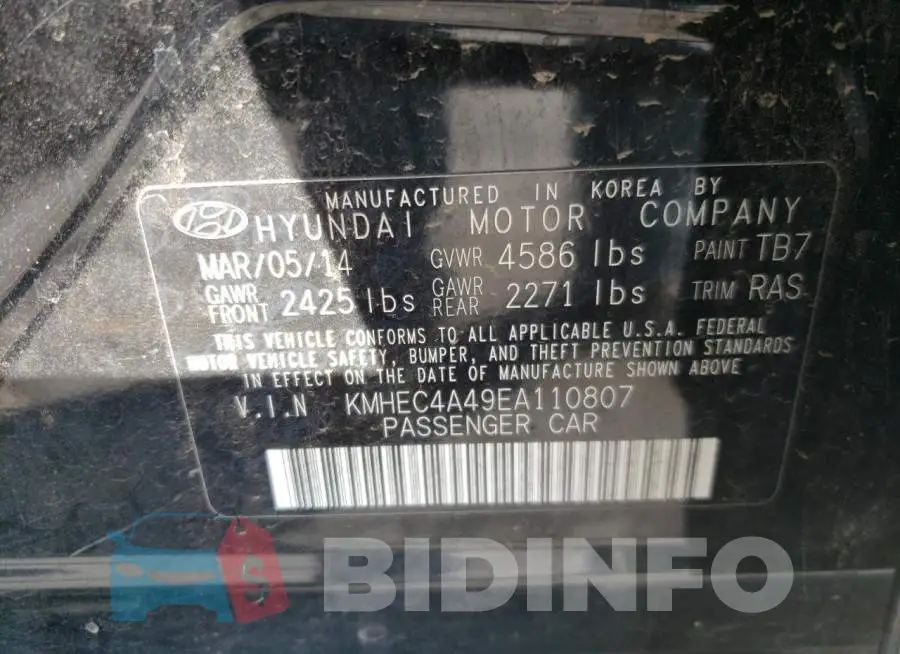 KMHEC4A49EA110807 Photo# 10