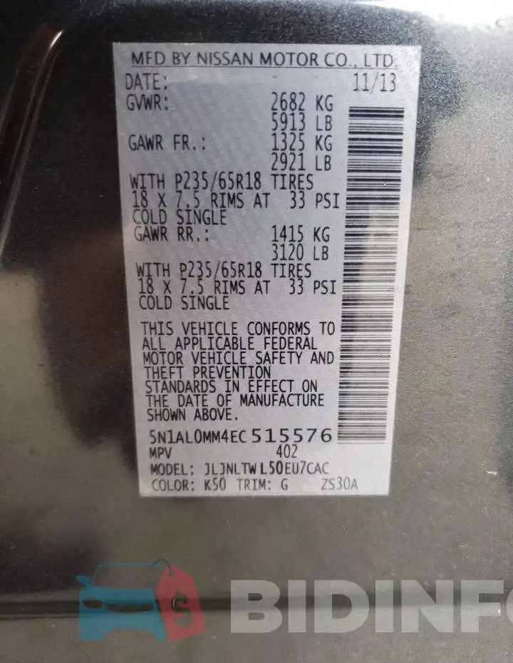 5N1AL0MM4EC515576 Photo# 13