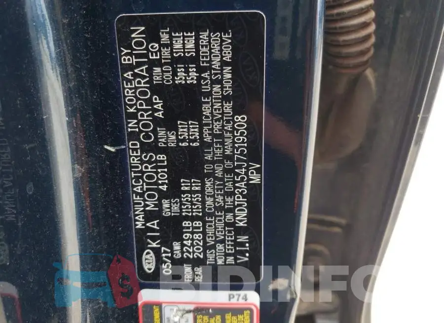 KNDJP3A54J7519508 Photo# 12