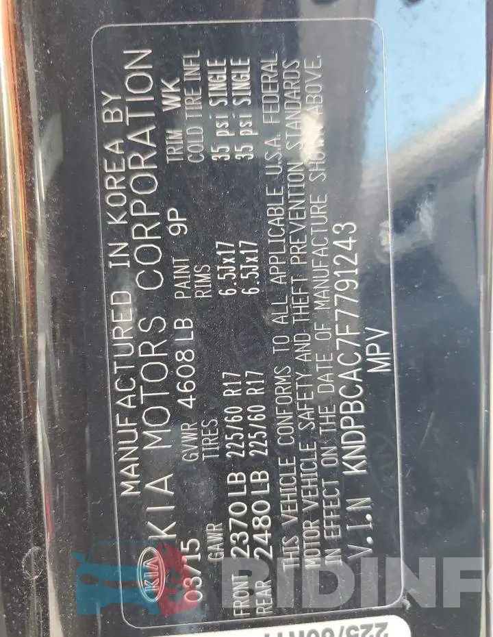 KNDPBCAC7F7791243 Photo# 13