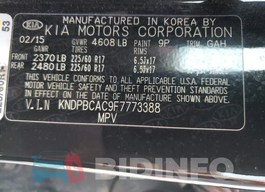 KNDPBCAC9F7773388 Photo# 13