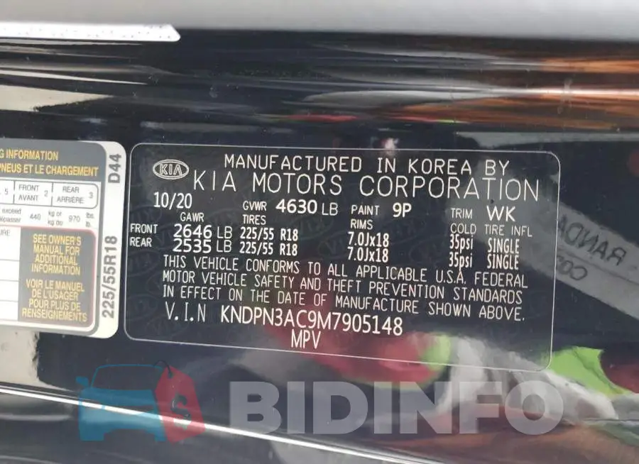 KNDPN3AC9M7905148 Photo# 14