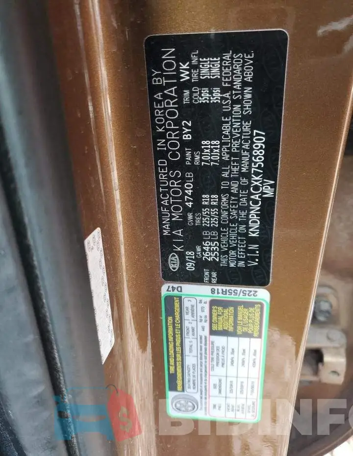 KNDPNCACXK7568907 Photo# 13