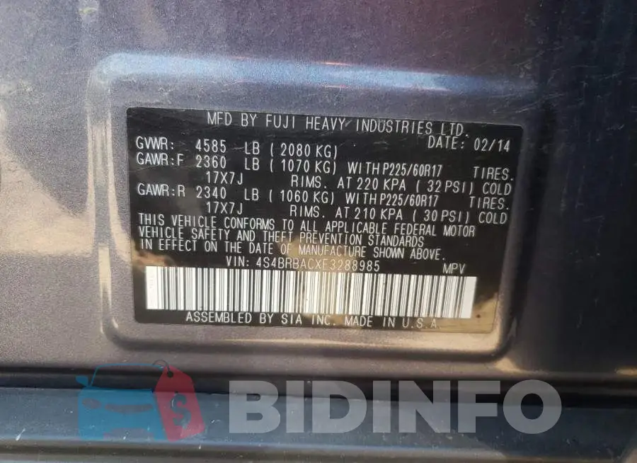 4S4BRBACXE3288985 Photo# 10