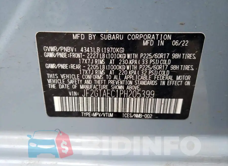 JF2GTAEC1PH205399 Photo# 12