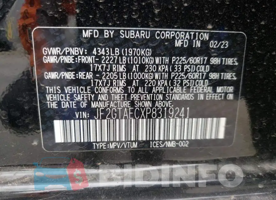 JF2GTAECXP8319241 Photo# 13