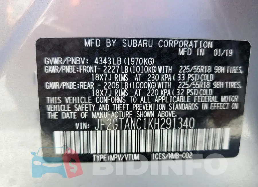 JF2GTANC1KH291340 Photo# 12