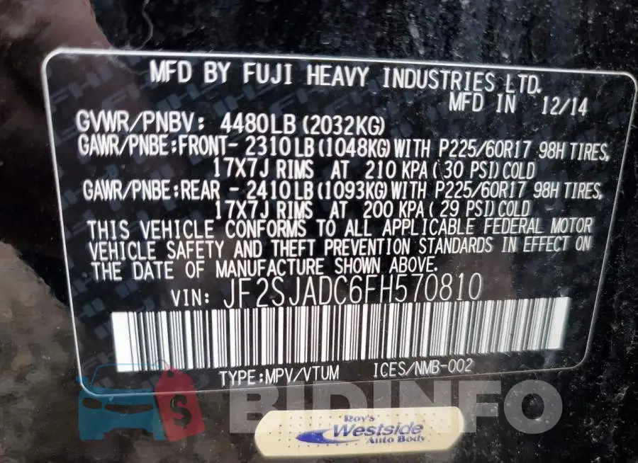 JF2SJADC6FH570810 Photo# 14