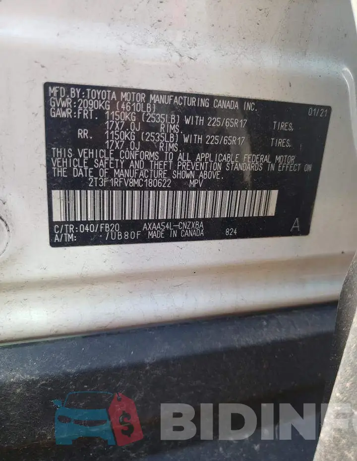 2T3F1RFV8MC180622 Photo# 12