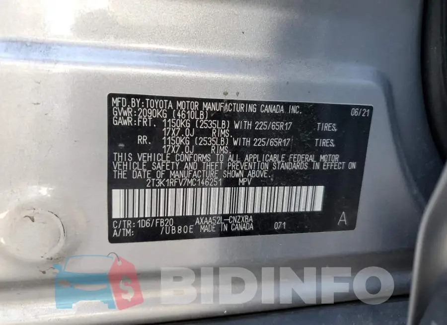 2T3K1RFV7MC146251 Photo# 13