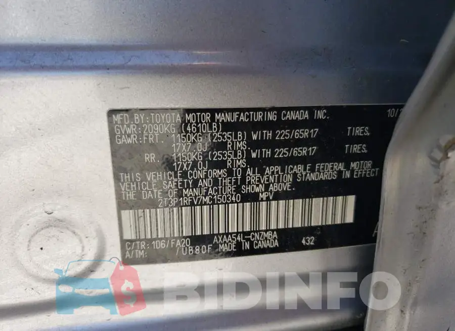 2T3P1RFV7MC150340 Photo# 13