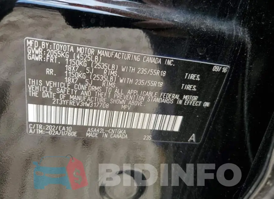 2T3YFREV3HW317708 Photo# 12