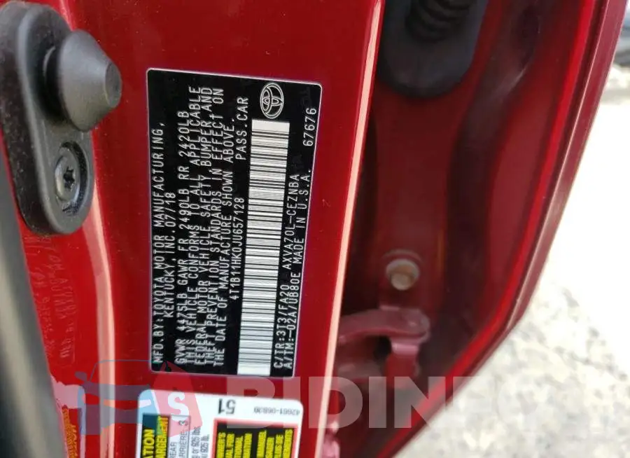 4T1B11HK0JU657128 Photo# 13