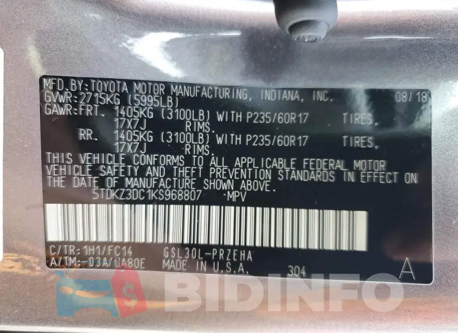 5TDKZ3DC1KS968807 Photo# 13