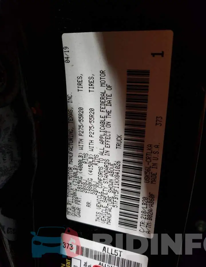 5TFBY5F11KX841026 Photo# 12