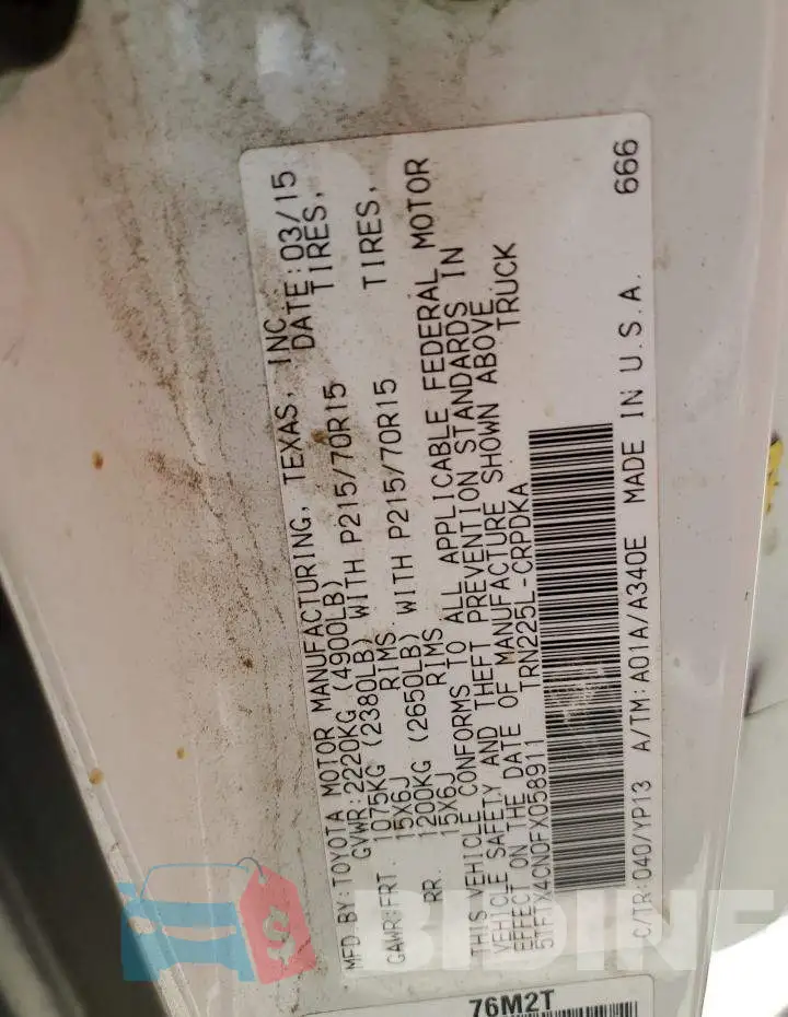 5TFTX4CN0FX058911 Photo# 13