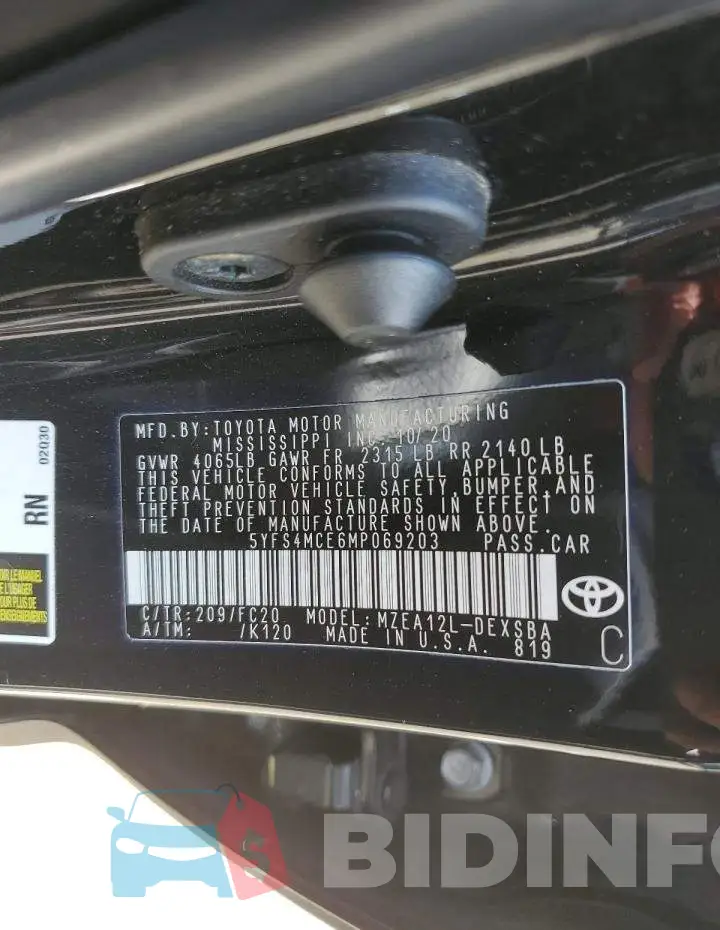 5YFS4MCE6MP069203 Photo# 12