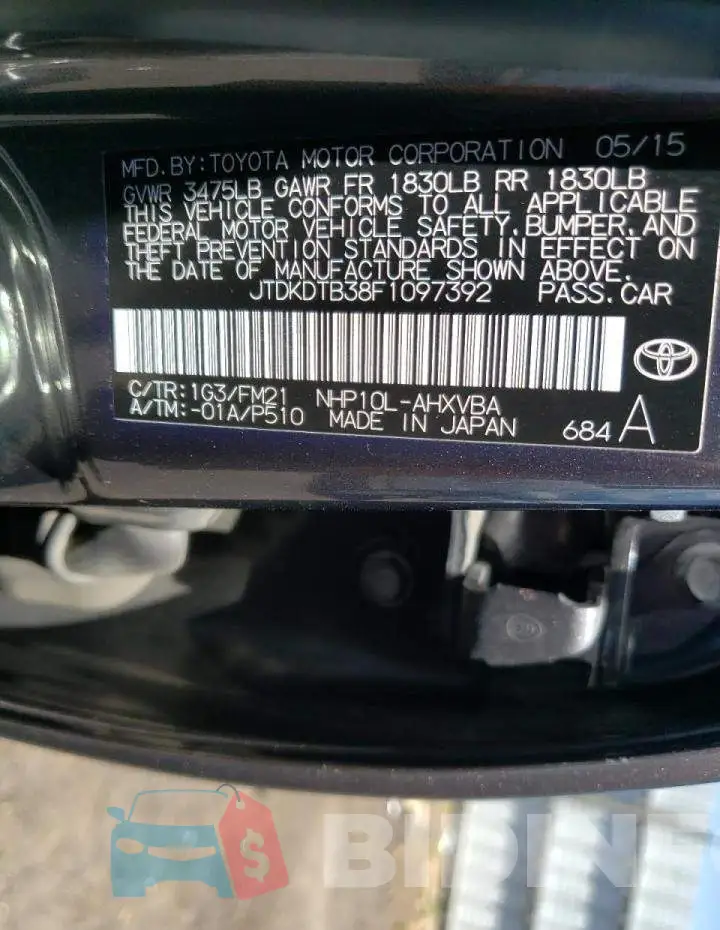 JTDKDTB38F1097392 Photo# 12