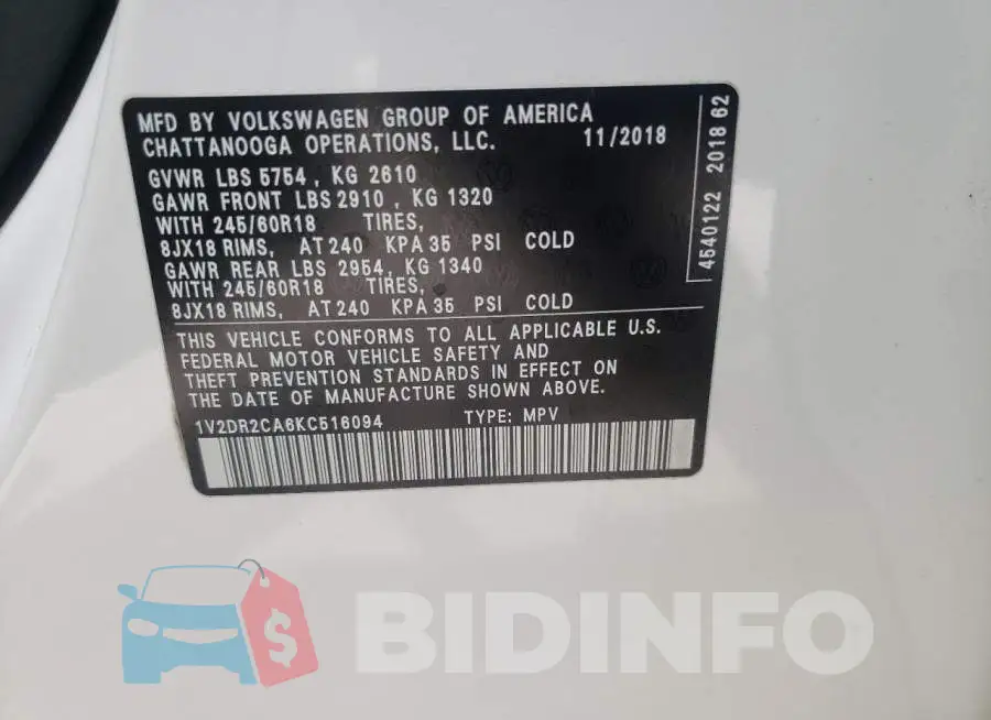 1V2DR2CA6KC516094 Photo# 12