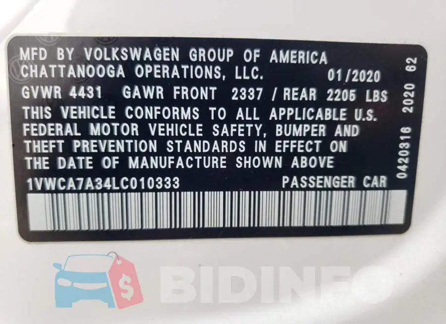 1VWCA7A34LC010333 Photo# 12